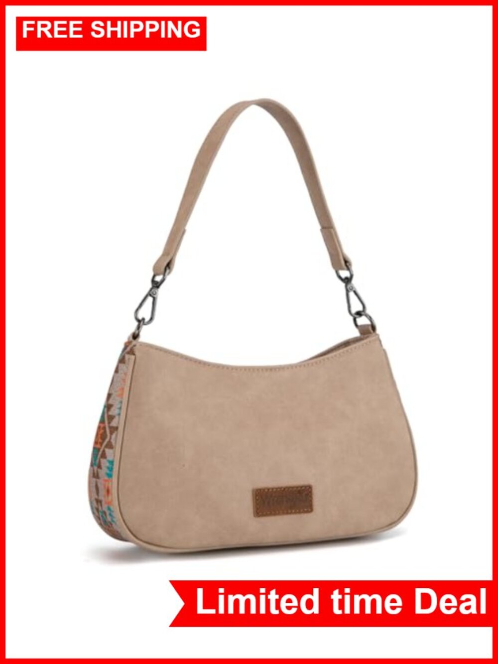 Vegan Faux Leather Aztec Print Shoulder Bag Hobo Handbag with Detachable Strap